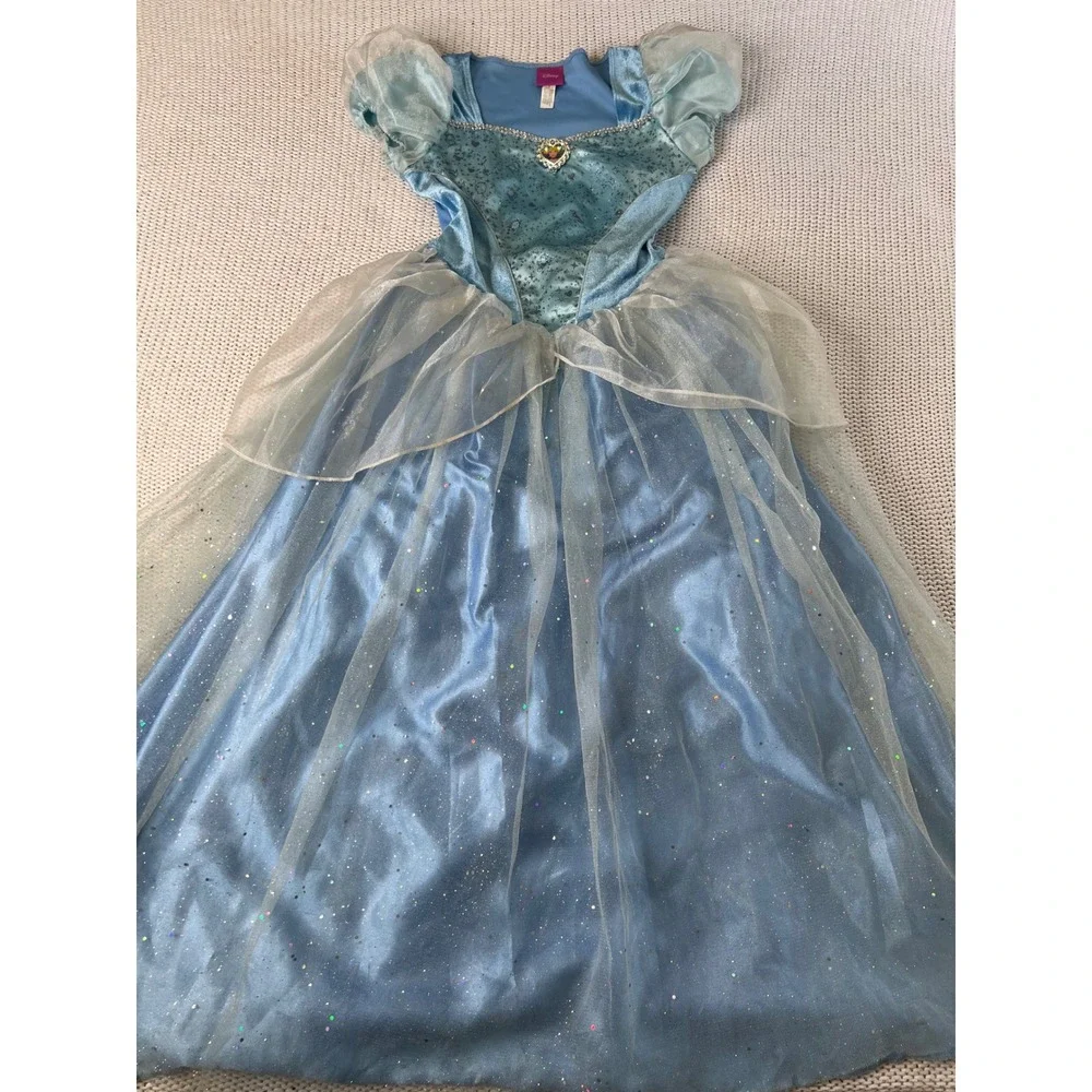Disney Cinderella Princess Costume Dress Blue Glitter Tulle Girls Size 7/8